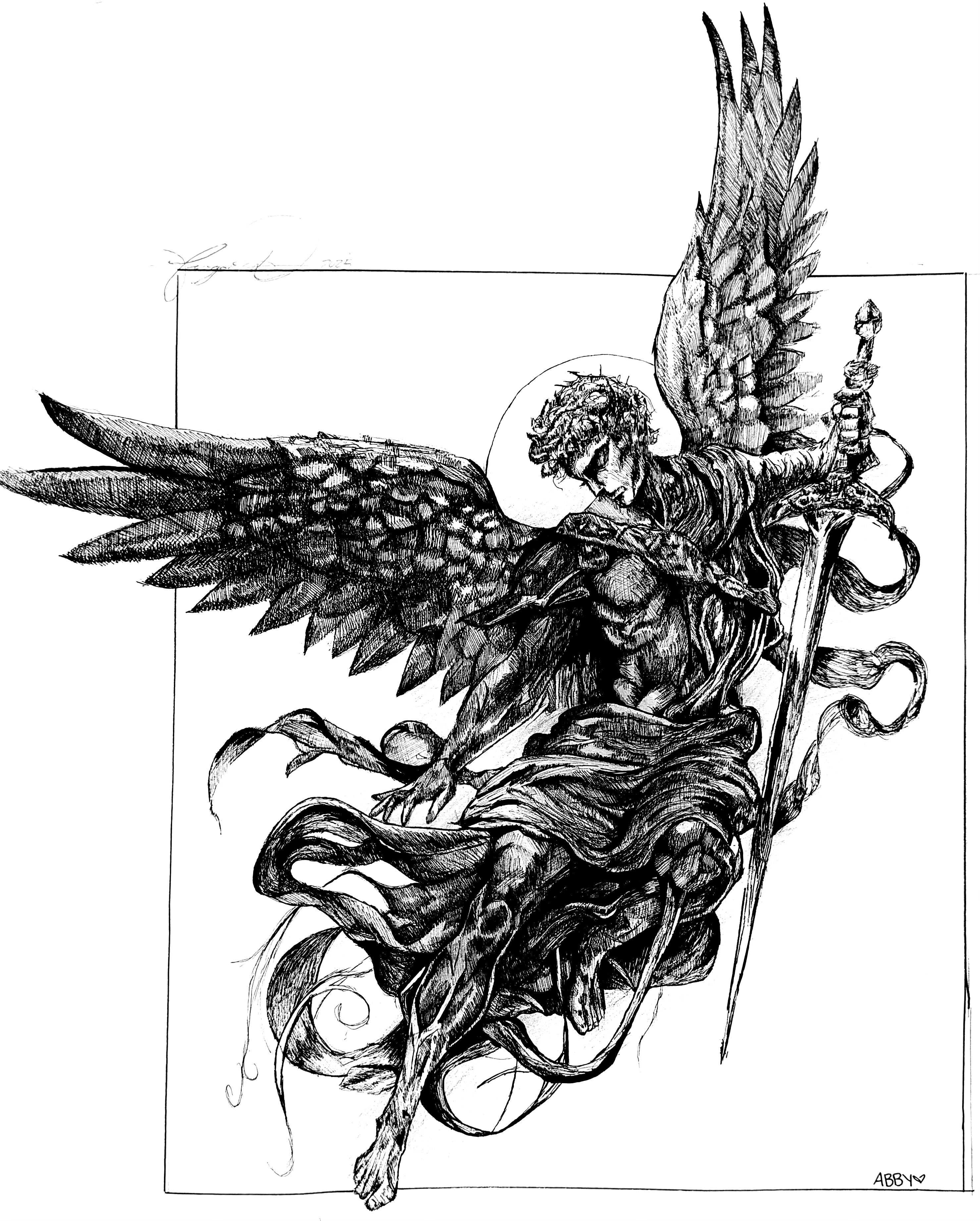 Angel Ink Drawing Print